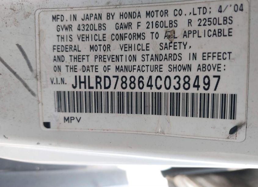 Photo 9 of 2004 Honda Cr-v EX (VIN JHLRD78864C038497)