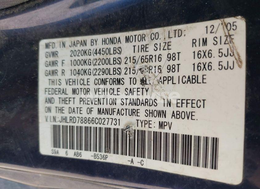 Photo 9 of 2006 Honda Cr-v EX (VIN JHLRD78866C027731)