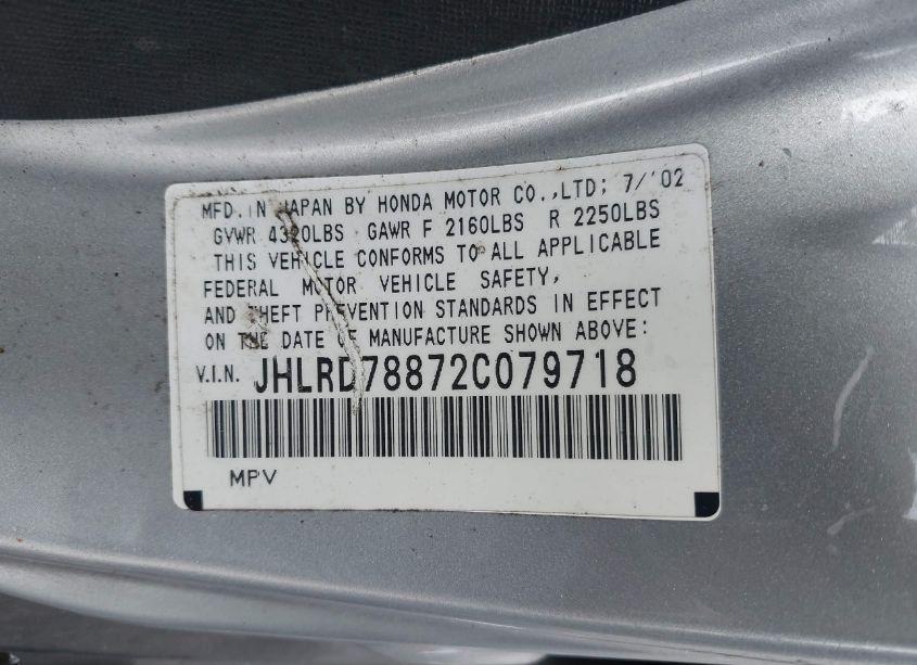 Photo 9 of 2002 Honda Cr-v EX (VIN JHLRD78872C079718)