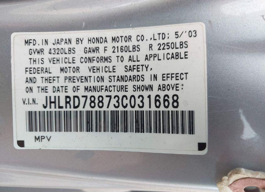 Photo 9 of 2003 Honda Cr-v EX (VIN JHLRD78873C031668)