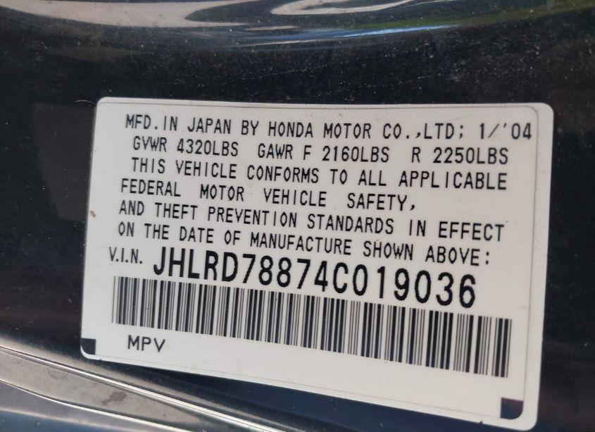 Photo 9 of 2004 Honda Cr-v EX (VIN JHLRD78874C019036)
