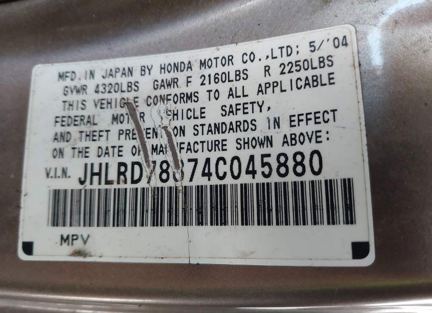 Photo 9 of 2004 Honda Cr-v EX (VIN JHLRD78874C045880)