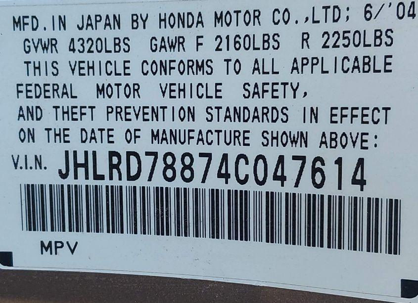 Photo 9 of 2004 Honda Cr-v EX (VIN JHLRD78874C047614)