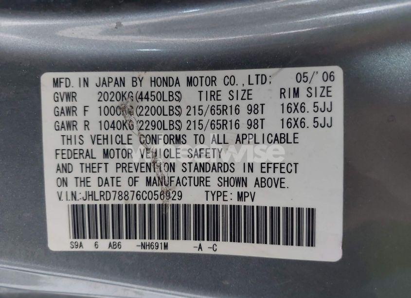 Photo 9 of 2006 Honda Cr-v EX (VIN JHLRD78876C056929)