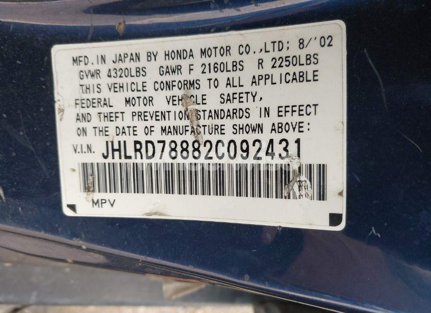 Photo 9 of 2002 Honda Cr-v EX (VIN JHLRD78882C092431)