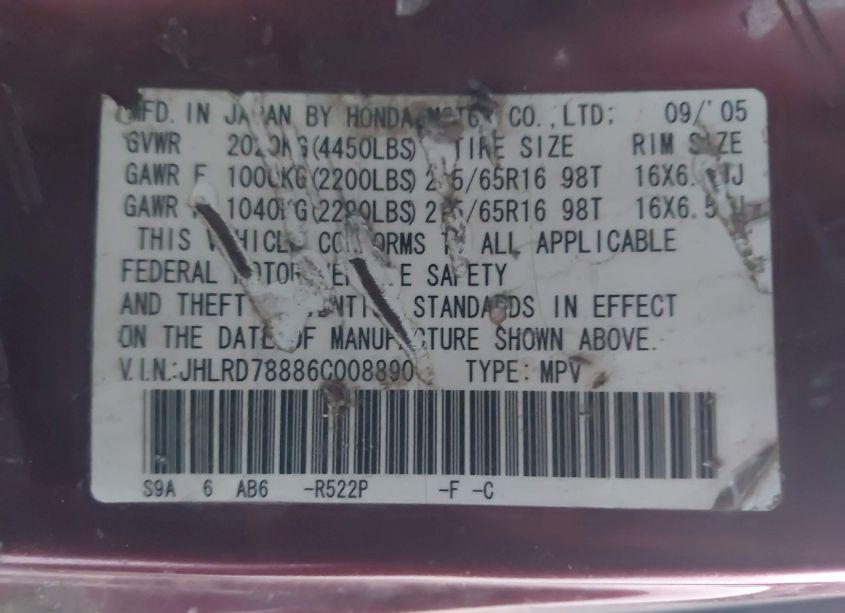 Photo 9 of 2006 Honda Cr-v EX (VIN JHLRD78886C008890)