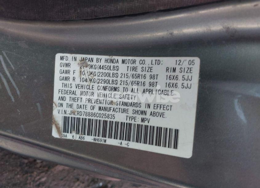 Photo 9 of 2006 Honda Cr-v EX (VIN JHLRD78886C025835)