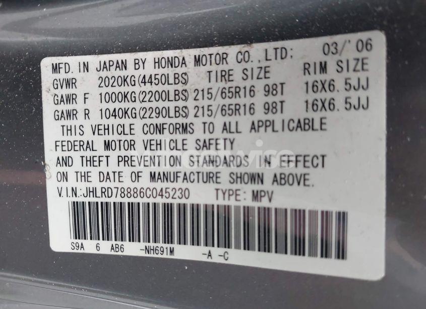 Photo 9 of 2006 Honda Cr-v EX (VIN JHLRD78886C045230)