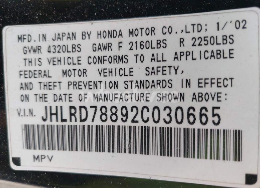 Photo 9 of 2002 Honda Cr-v EX (VIN JHLRD78892C030665)
