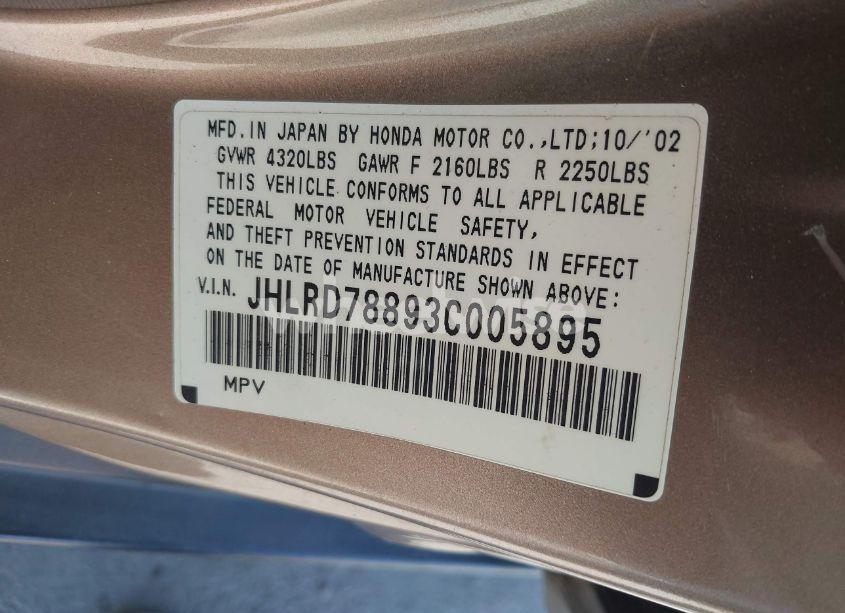 Photo 9 of 2003 Honda Cr-v EX (VIN JHLRD78893C005895)