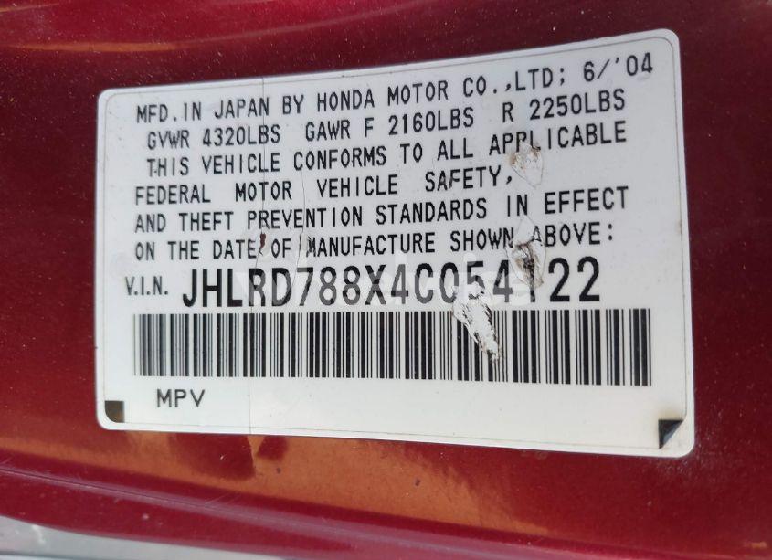 Photo 9 of 2004 Honda Cr-v EX (VIN JHLRD788X4C054122)