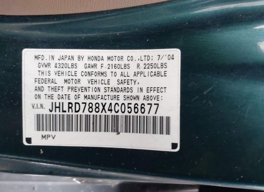 Photo 9 of 2004 Honda Cr-v EX (VIN JHLRD788X4C056677)