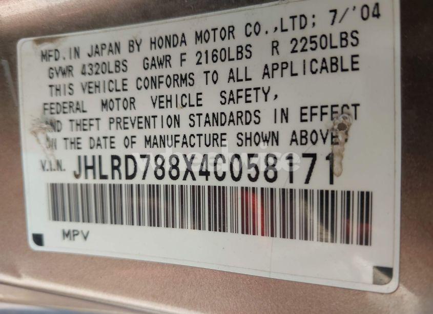 Photo 9 of 2004 Honda Cr-v EX (VIN JHLRD788X4C058171)