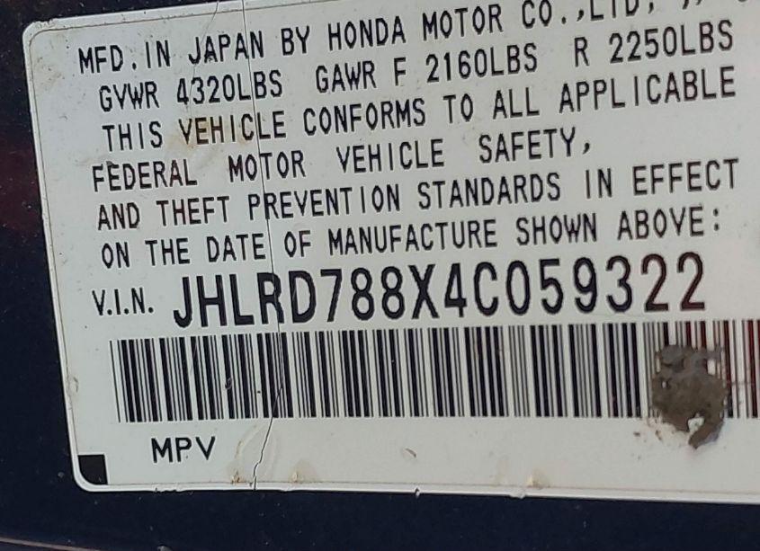 Photo 9 of 2004 Honda Cr-v EX (VIN JHLRD788X4C059322)