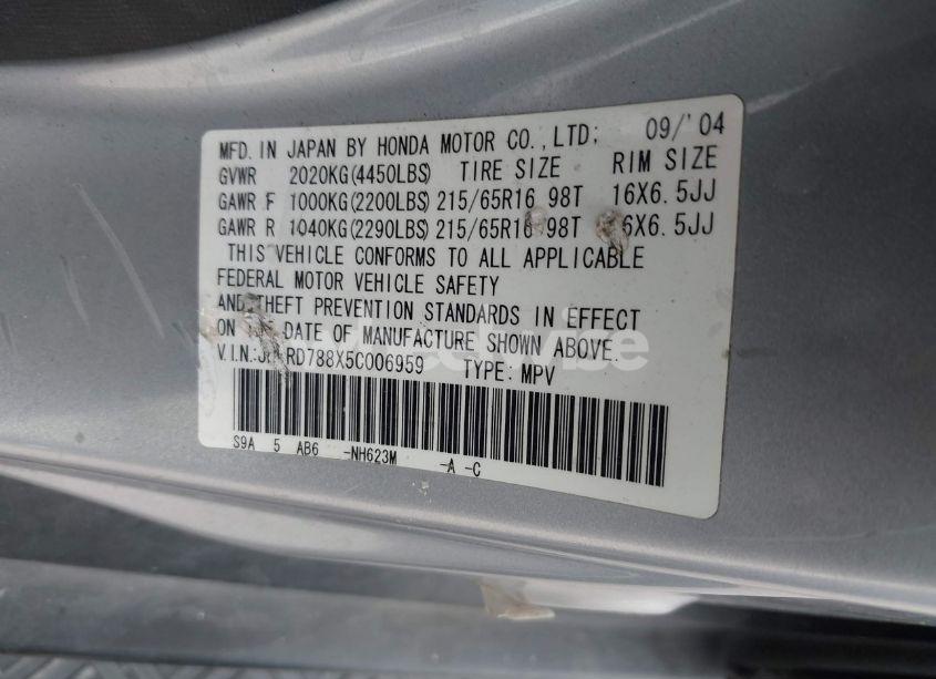 Photo 9 of 2005 Honda Cr-v EX (VIN JHLRD788X5C006959)