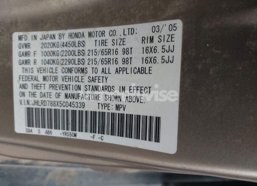 Photo 9 of 2005 Honda Cr-v EX (VIN JHLRD788X5C045339)