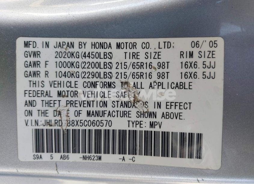 Photo 9 of 2005 Honda Cr-v EX (VIN JHLRD788X5C060570)