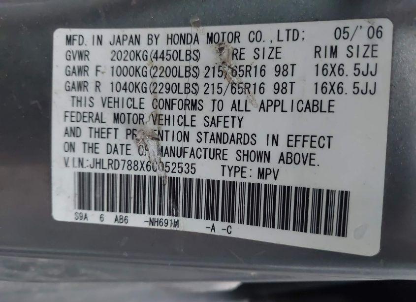 Photo 9 of 2006 Honda Cr-v EX (VIN JHLRD788X6C052535)