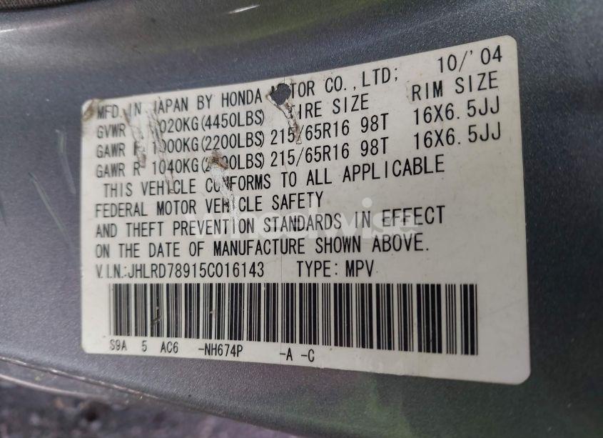 Photo 9 of 2005 Honda Cr-v SE (VIN JHLRD78915C016143)