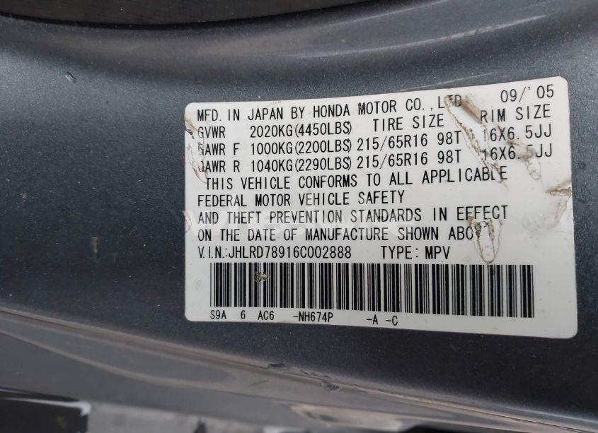 Photo 9 of 2006 Honda Cr-v SE (VIN JHLRD78916C002888)