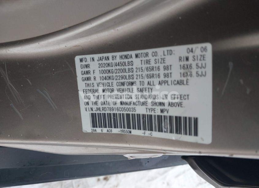 Photo 9 of 2006 Honda Cr-v SE (VIN JHLRD78916C050035)