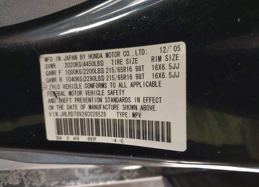 Photo 9 of 2006 Honda Cr-v SE (VIN JHLRD78926C028528)