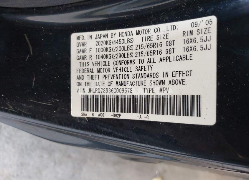 Photo 9 of 2006 Honda Cr-v SE (VIN JHLRD78936C009678)