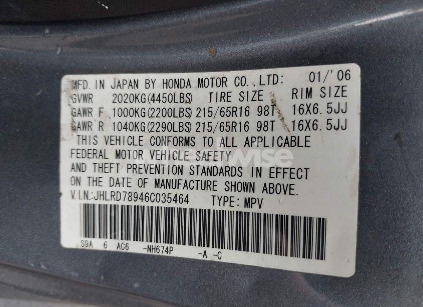 Photo 9 of 2006 Honda Cr-v SE (VIN JHLRD78946C035464)