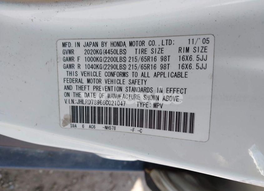 Photo 9 of 2006 Honda Cr-v SE (VIN JHLRD78966C021047)