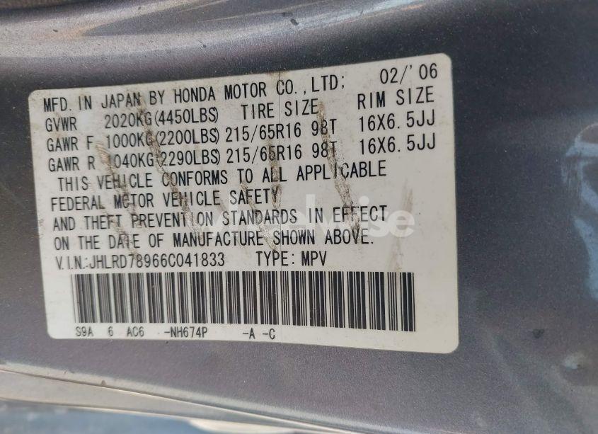 Photo 9 of 2006 Honda Cr-v SE (VIN JHLRD78966C041833)