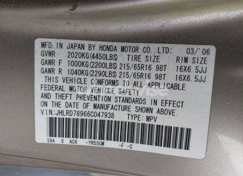 Photo 9 of 2006 Honda Cr-v SE (VIN JHLRD78966C047938)