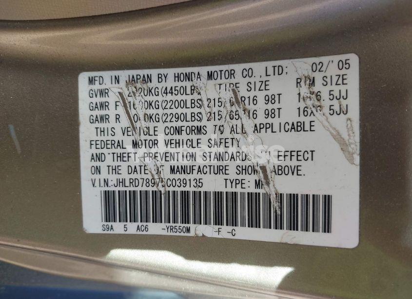 Photo 9 of 2005 Honda Cr-v SE (VIN JHLRD78975C039135)