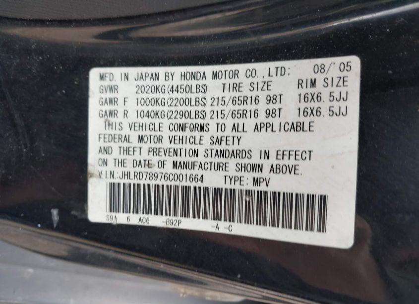 Photo 9 of 2006 Honda Cr-v SE (VIN JHLRD78976C001664)