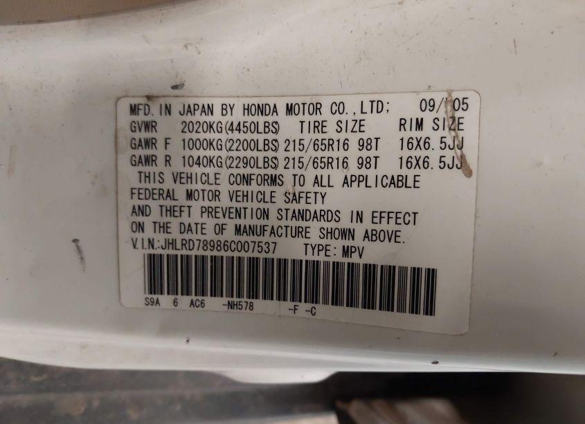 Photo 9 of 2006 Honda Cr-v SE (VIN JHLRD78986C007537)