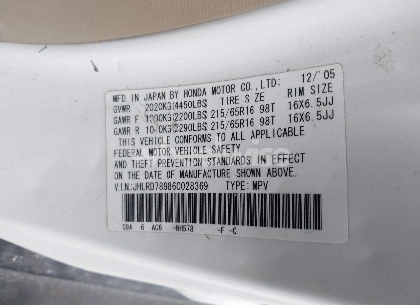 Photo 9 of 2006 Honda Cr-v SE (VIN JHLRD78986C028369)