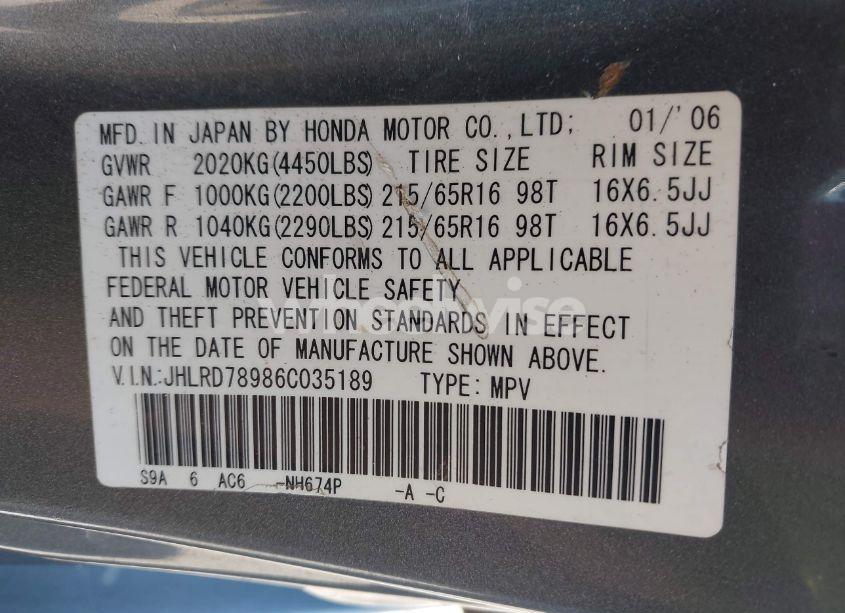 Photo 9 of 2006 Honda Cr-v SE/EX (VIN JHLRD78986C035189)