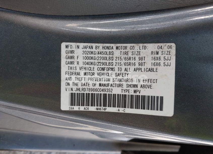 Photo 9 of 2006 Honda Cr-v SE (VIN JHLRD78986C049352)