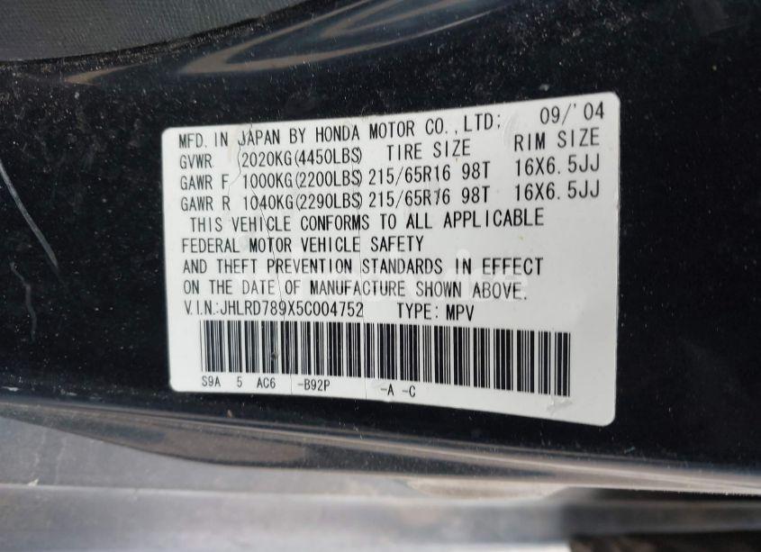 Photo 9 of 2005 Honda Cr-v SE (VIN JHLRD789X5C004752)