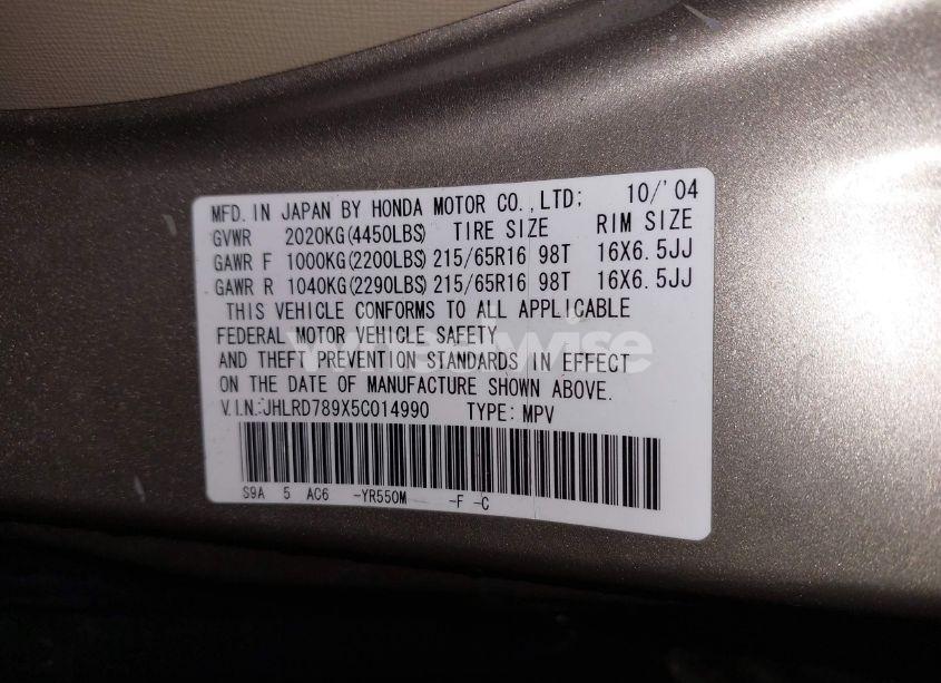 Photo 9 of 2005 Honda Cr-v SE (VIN JHLRD789X5C014990)