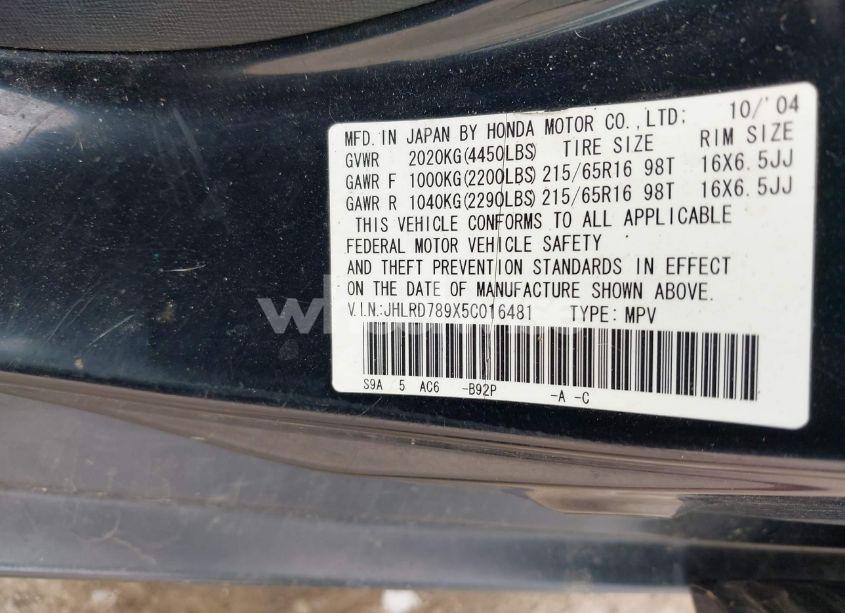 Photo 9 of 2005 Honda Cr-v SE (VIN JHLRD789X5C016481)