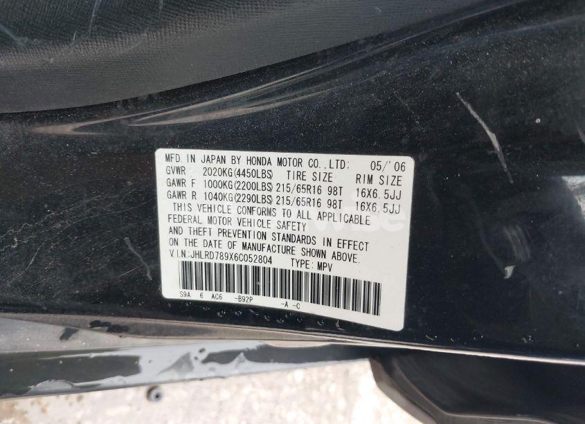 Photo 9 of 2006 Honda Cr-v SE (VIN JHLRD789X6C052804)