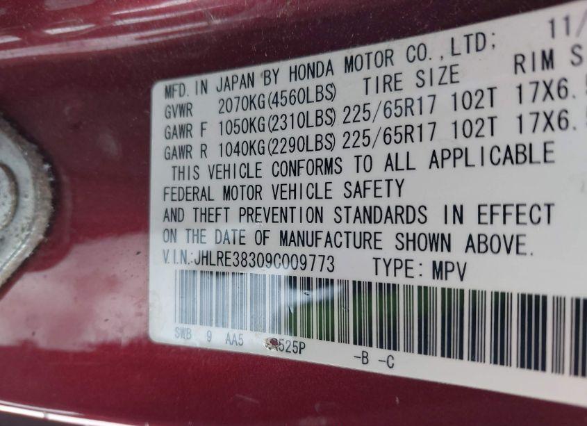 Photo 9 of 2009 Honda Cr-v LX (VIN JHLRE38309C009773)