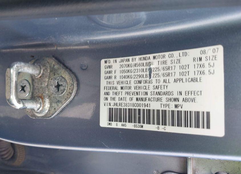 Photo 9 of 2008 Honda Cr-v LX (VIN JHLRE38318C001941)