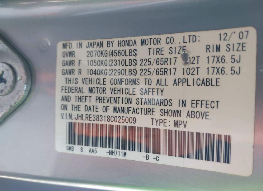 Photo 9 of 2008 Honda Cr-v LX (VIN JHLRE38318C025009)