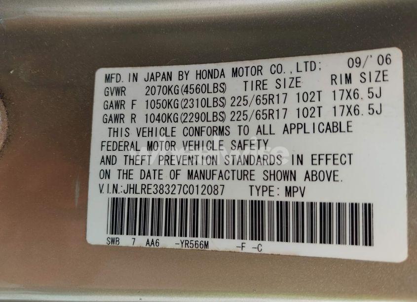 Photo 9 of 2007 Honda Cr-v LX (VIN JHLRE38327C012087)