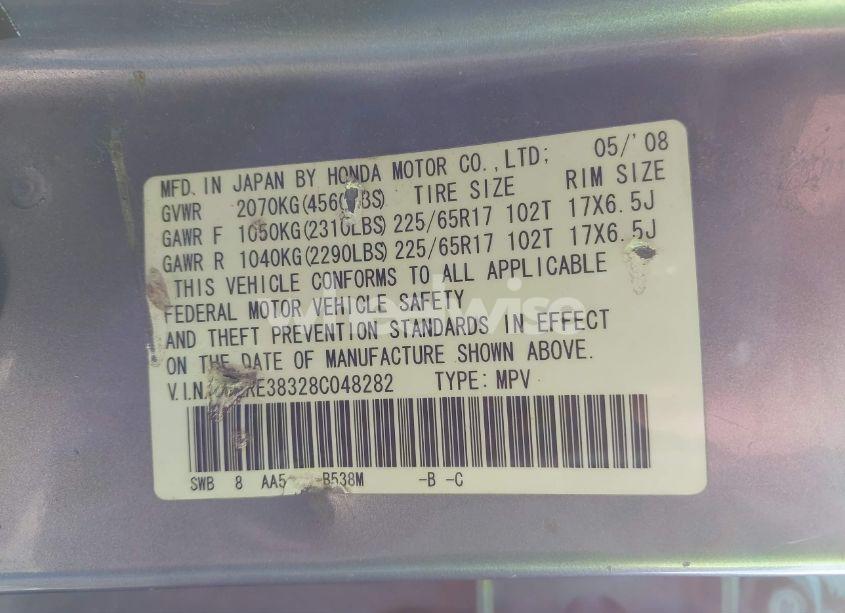 Photo 9 of 2008 Honda Cr-v LX (VIN JHLRE38328C048282)