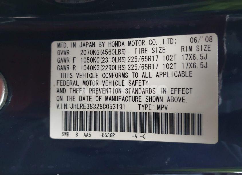 Photo 9 of 2008 Honda Cr-v LX (VIN JHLRE38328C053191)