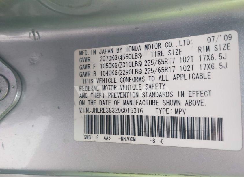 Photo 9 of 2009 Honda Cr-v LX (VIN JHLRE38329C015316)