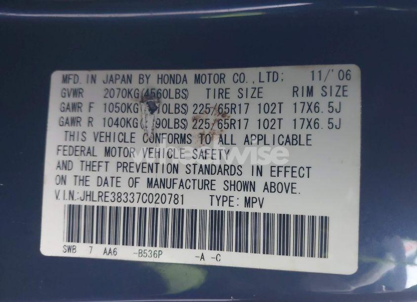 Photo 9 of 2007 Honda Cr-v LX (VIN JHLRE38337C020781)
