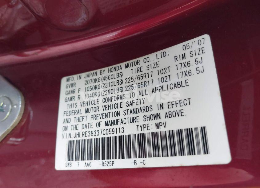 Photo 9 of 2007 Honda Cr-v LX (VIN JHLRE38337C059113)